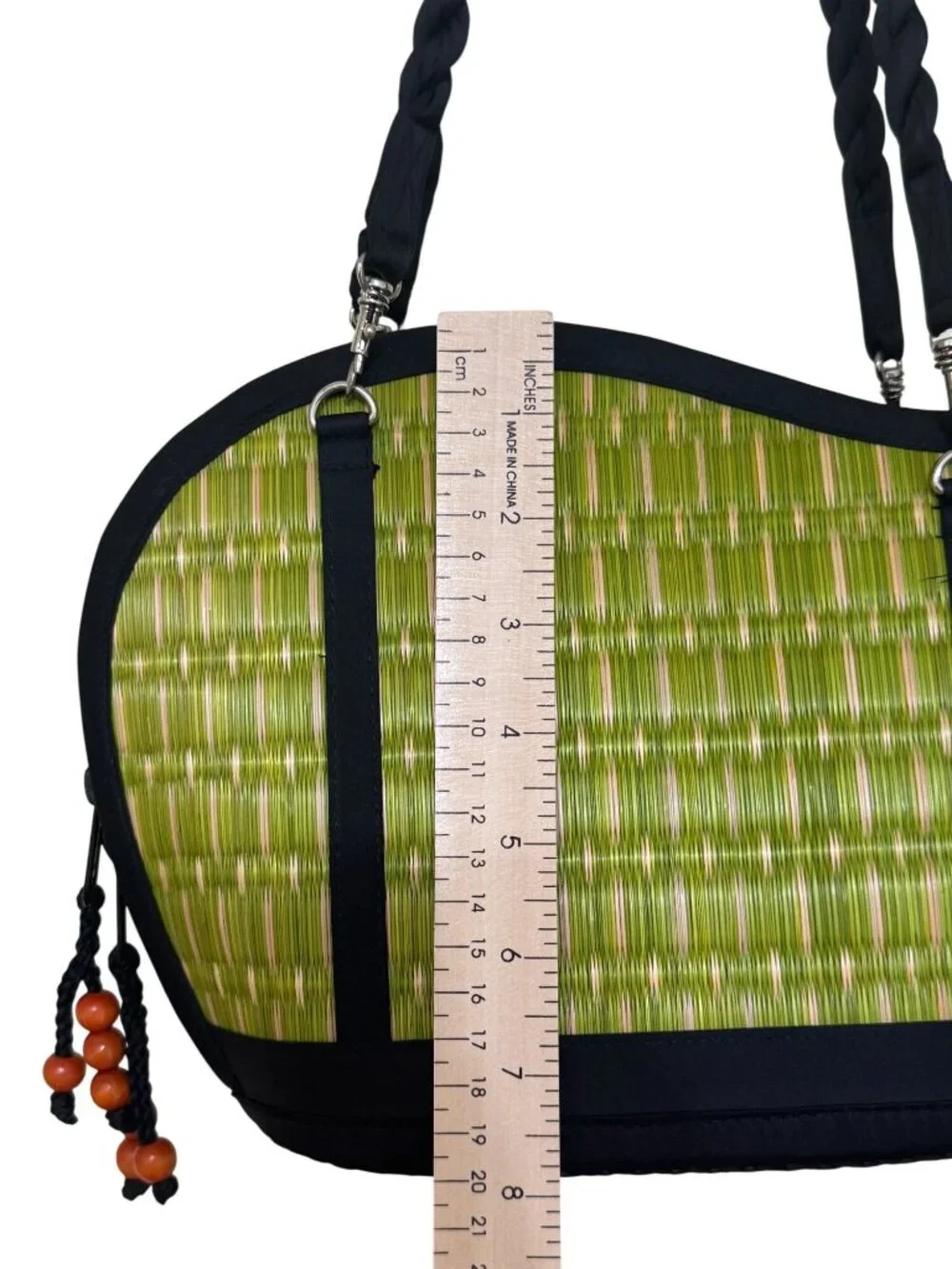 Baskets of Cambodia Kiri Wave Shoulder Bag Purse Medium Green Woven 2032